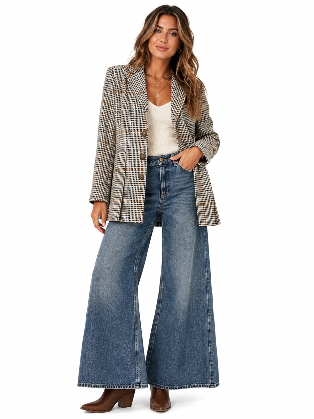 Soft Surroundings Houndstooth Plaid Knit Blazer Jacket Size S